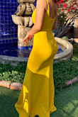 It fits perfectly to my body type, the color that I ordered was yellow, good style and fabrics, I totally recommend this dress for especial occasions. - Vannia H.