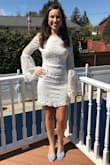 I wore this dress for my bridal shower, and I received so many compliments on it. It was absolutely stunning. At first, I was hesitant about the sleeves, but ended up falling in love with them. My only complaint would be that some of the lace stitching on the back of the dress ripped by the end of the shower, so quality was not as great as would have been expected. - Amber W.