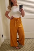 These pants are so comfy and so fun to wear!! They wrinkle easily but iron beautifully! They might be slightly LONG for me compared to the length on the model, but I think they were still super cute! - Jenny W.