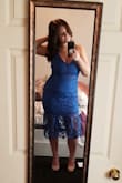 I haven't worn it to my event yet, but I keep trying it on in my room and throwing shoes on because I love it so much! I worried it would be a little small when I ordered but it's absolutely perfect! The fabric doesn't stretch though, so I'm not sure how that will feel during the sitting, dancing, and moving that I'll be going at the wedding but I'm confident that I'll be comfortable in it. All in all I wish there was a little give in the fabric but I love the way this dress looks on! Oh and I LOVE the color of this blue! - Candace H.