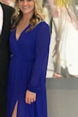 Love this dress! If around 5'3 you will need to shorten. Deep V in the front, but stays in place. - Ashley S.