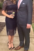 Bought in navy and Wore to a spring wedding. It was gorgeous! Fabric is light and stretchy, but the L fit me perfectly! Love everything about it. - Anna B.