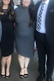 This dress is really stretchy and hugs all the right curves. I'm not usually a turtleneck person but this one is a shorter turtleneck and doesn't bother me. I've got an hourglass figure with bigger boobs and hips and it fits great. I bought it in both the green and grey. - Jillian T.