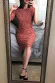 This dress is exactly what I needed for my goddaughter's communion. The color looks exactly like the picture and the lace gives the dress a sweet touch for the occasion. It does fit a little small around the waist but is still comfortable. If I would have sized up I feel that it wouldn't hug my curves as nicely as the x-small does. Overall I'm very happy with this dress! - Monica M.