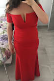 I bought his dress in red and I couldn't love it more. I wasn't sure about the color at first but now I am so happy because the dress fits perfectly like a glove and despite having a few pounds and the postpartum belly pouch it makes me feel like a "femme fatal" ready to attend my friend's wedding this upcoming June. It's great! - Maria M.