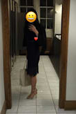 I ordered this in a Small and Medium but the Medium was perfect. I'm glad it fit because I needed a dress for an event that was taking place 3 days after I got it. It's a really nice length. It's kind of a bodycon dress because the skirt lining is a little fitted, and the lace above it is also slightly fitted. It's not sticking 100% to your body. I wore a black bra and had my hair down, and you couldn't even see the straps. If you get a dark color I'm assuming wearing a bra isn't an issue. For the price, I'd say it's a great find. I can see myself wearing this multiple times, and overall I'm glad I bought it. 


**Wore it with the LOVELINESS GOLD ANKLE STRAP HEELS. 
**I also ordered a Medium in the color Burgundy, but after trying it on it fit like the Navy Small so be mindful when you order (don't know if it might have been a defect or sizing varies by color) . - Ana C.
