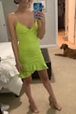 I have been wanting a lime green dress for a while. This one is thick material, super sexy, and my favorite part is the ruffles. You cannot wear a bra with this one! - Kristen H.