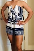 This romper is great for a summer get together! I have a larger chest than most women, so I tied the knot a little higher to help cover the cleavage appropriately. - Caroline M.