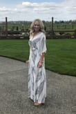 This dress is a win for sure! The fit is flowy but flattering. The material is nice and it has a lining in the skirt portion. The v in the top is deep so I sewed an extra snap in it for modesty. I'm 5'4" so the dress was a tad bit long but I wore wedges with and it was perfect! I wore this dress to Easter this weekend and everyone loved it! Buy it! You won't be disappointed. - Jamie K.