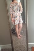 The material is a bit thinner than I'd like, but the light weight will be nice for the hot summer days! The tight waist really helps with shape and I don't feel like the sleeves are too big, both of which I was worried about! - Riley A.