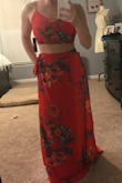 This is my second time ordering a two-piece maxi from Lulus, and I might like this one even more than the first! The colors really pop and would be perfect for an island retreat or summer porch partying. Despite having to alter the length, this fit me SO well. I was worried ordering a medium having a larger chest, but after reading other reviews I decided to try it anyway. The top is adjustable, so I had no issues at all and could even maybe get away without wearing a bra underneath. In the picture I'm not wearing one, but I would probably opt for a sticky backless to make sure I don't knock anyone out. As always, love love my Lulu's purchase and can't wait to wear it in Napa!! - Allison P.