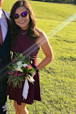 I love this dress!!! It was perfect for my friend's wedding....I ordered the purple plum in a size medium because I was afraid it would be too short, but I wish that I would have ordered a size small. It was a little loose on my chest. Overall, the material was really nice, and I love this dress! - Ginny H.