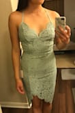 The dress is cute in pictures, but when I tried it on it looked more like lingerie. The fit was a bit tighter than I would've liked too, but a size up would've been too big up top. The color is really cute though. Unfortunately it wasn't a good match for me, and I ended up returning it. - Uyen N.