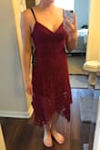 I was hesitant about the hem of the dress being asymmetrical, but I ended up liking it. I prefer longer dresses and it's a good length, although someone shorter may not like it. I like the red color and think it would look good on anyone. - Uyen N.