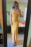 The dress is super comfortable and complimentary! It's a great material and is not heavy by any means. It is a little large on my waist/bust area, but I tied the back really tightly so it wouldn't fall down. It is a beautiful color and is the perfect length with heels on! Can't wait to wear it for prom. - Sydney M.