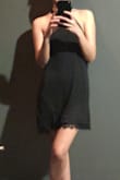 1) The fit is loose, have seen and worn similar designs that look much better on me than this one
2) Edges of adhesive bra showing which is my biggest disappointment. I basically do not know what to wear it with as no bra is not an option.
3)The fabric looks cheap and it crackles with static. - Elmira D.