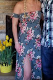 Dress is darker in person, but it's still pretty. I got tons of compliments and love the dress. Fabric is a little see-thru though. - Kelly M.