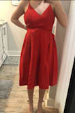 Loveee, love this dress. It's so cute, high quality fabric and the style was just what I was looking for! BUT the skirt had way too much fabric, made me look crazy wide (and I'm very petite, 5'2). Keep in mind I'm 20ish weeks pregnant in these photos and the skirt was still just too big and too much. Also the back was a little tight, my boobs have gotten a bit bigger so overall I needed a size Small in the top and XXS in the bottom. - Karlie N.