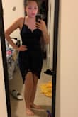 Fit perfectly in the bust, but a little tight on the hips. Love the dress, very high quality. - Kelly D.
