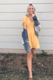 I absolutely LOVE this dress! It's so cute and makes me feel like a ray of sunshine when I wear it. I was nervous that it would be too short if I ordered a small, so I ordered a medium. I think a small would have fit me better, but I also don't mind a looser fit! - Grace G.