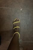 I have long narrow feet. These are so cute on. I was worried they would be super loose on me, but they are not. They have some room but not too much. I thought they were more of a mustard color, but they are not. They are more yellow, but they are cute. - Sophonie S.