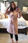 I typically buy a Medium in jackets, but I wish I would have gone down to a small size with this one. I can totally make it work though. It's soft, and the color is as pictured. The other thing I wish I would have paid attention to was that there are no pockets! - Sarah S.