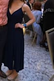 This dress fit pretty close to size. I would say for someone who is smaller in the chest, you may want double-sided tape or something like that. I did close it up a little bit on the top because of how low it was. It was beautiful for a wedding and I definitely want to order it in other colors! - Elizabeth H.