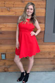Loved this dress and fit perfect the only thing that I would say is the sides of the dress up towards your bust definitely doesn't fit tight, it almost flares out since there is no back to the dress. - Ashley M.