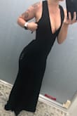 Got this dress to wear to a formal event and the material is great. Not too thick or heavy but still feels nice. It was a little big on me as far as waist and length go, but the material is pretty stretchy so I got it altered to fit me better. Being small chested the v-neck is cute without being too busty. Overall, would get again. (photos attached are when I took it to get altered). - Sierra S.