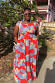 The print of this dress is just perfect for the Caribbean. The fabric is light and flows nicely over my curves. It's a bit long, so I wore 3 1/2" wedges so it doesn't touch the floor. - Shawnette L.