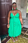 Love the vibrant green of this dress and I love how the knot in the front can be altered. - Shawnette L.