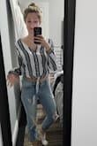 Material is soft, not see through either with a pattern bra. I got an Xs and it fits to my liking. But could have went down a size if I could. - Kendra S.