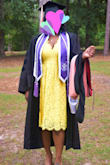 I LOVE this choice for a graduation dress. It runs a large, so I would suggest going down in size. Otherwise the overall fit is a true midi. The yellow color is vibrant. The fabric is soft and has a lining to prevent seeing your undergarments. The neckline is a wee bit low but not distasteful. Highly recommend!! - Ludrena R.