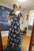 I love the look of this dress. Ordered it in the rust and the blue but stuck with blue. It worked better with my pale skin and blue eyes. The leg slit can run high if the dress isnt wrapped tight enough but it makes it super cute. 
The only issue is the top can be show a lot of boob. I usually have this issue with smaller boobs and a larger body, I'll tie it as tight as possible but you get that gaping in the cleavage area. I bought a cute lacy blue bralette which seems to hold the material in place and it wont matter if it shows a little. - Kaila W.