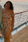 The material is soft and stretchy. Very bright! I received many compliments! Very beautiful dress! Perfect for curvy gals like me! - Carmina A.