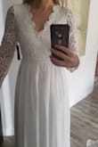 I purchased this dress in a size small. It was truly an amazing deal for the price and quality. Annnd, I wasn't charged any duties to ship to Canada, which was a huge concern. The only issue I have is that the sleeves are a little baggy on my arms (which will be an easy fix.) I would still consider the dress true to size. If I wear 2 inch heels the length shouldn't be a problem at all for my height. Definitely worth the money. - Angela B.
