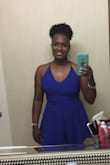 I love this romper. It's such a beautiful color and the fit is so good it even hid my little pouch. You have to adjust the straps for a good fit. - Patrice M.