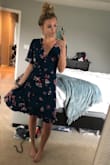 The color and style of this dress is adorable. I have a 32DD chest and this dress fit it well. Waist is adjustable. The two things I didn't like about it: 1) the tie around the waist kept loosening and coming undone if it wasn't double knotted and 2) it was a bit longer than I typically like (I'm 5'6" and it hit me right above my knee). Sadly, had to return this one. - Ashley W.