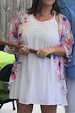 Used the dress for a gender reveal party and it was perfect. I was a little worried about the sizing because I'm very busty- and pregnant so it's even worse than normal. But the dress fit great. I had PLENTY of room in every area EXCEPT the chest. It was very flattering- and I'll be wearing it again throughout the pregnancy and after! (It's a BOY by the way!!) - Cara M.