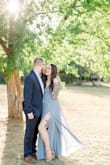 Loved this dress for my engagement photos. The top part of the dress was a little big on me personally; I had the top altered to tighten each strap and close up the deep V about an inch. After it was altered, it fit much better and was perfect. The slit in the side of the dress is very high FYI. - Nicole T.