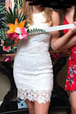 Really cute and flattering dress! Wore it for my bridal shower and got tons of compliments. Unlike the other white dresses I tried, this one was not see-through and the lace overlay hides panty lines, bra lines, etc. - Chelsea G.