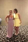 I purchased this dress for a wedding in a Medium & Large. I weigh 165 and I am 5'10. Both sizes fit. I winded up keeping the Large for a little more room with the back being open and for a slightly longer length because of how tall I am. I did have my mother take the sides under my arms in a bit. I received so many compliments and when I posted pictures many people asked where the dress was from! - LeAnn P.