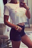 This billabong crop top is adorable and screams summer! I paired it with some cute high-wasited jean shorts, Lulus hoop earrings and bangles. I was beach ready! - Ashley T.