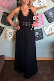 I purchase this dress in white however the material over the bust was too thin and you could see through it. I ordered in black and didn't have any issue with the material. Has adjustable straps and for snug around my waist. I wore 3.5 inch heels and the dress was touching the floor. I got a TON of compliments. I can't wait to wear it again :) - Roxy S.