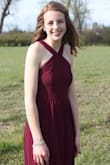 The fit for a tall person was incredible..I could've used 1 more inch, but in the end it was perfect & I received lots of compliments. Strapless bra worked well, dress back wasn't too low. Material was on the thinner side but not too thin. I loved it. Very flowing & simple while elegant & the color was perfect! Burgundy at its finest! - Jennifer T.