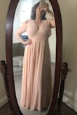 The length is long even with high heels on. It fit, I didn't feel beautiful in it. I felt I looked bigger, was looking for slim look. I felt my hips looked bigger. The color was lighter was hoping the color had a vibrant feel. It looked washed out. I wouldn't get a smaller size for myself, I feel it wouldn't cover my breast or it would expose my bra. I just didn't feel it. - Esmeralda G.