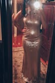 I cannot wait to wear this to the Gala I bought it for! The fit is just right and the length is perfect for heels. (I don't have heels on in the picture) I did notice the sequences falling off on the floor but it's not noticeable on the dress. The straps are easy to adjust and I'm glad it provides a zipper. I was skeptical about the back being out and having to wear a bra, but there is no need. The champagne color is the perfect shade! 10/10 overall. - Madison W.