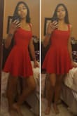 I am very petite. I tried ordering a couple of different Lulus dresses in x-small before, and they were sadly baggy on me despite looking great on the models who supposedly had similar body measurements to mine. This one was PERFECT. Snug on my small waist and petite torso (I think it would even flatter someone with a smaller waist than mine)! It flared out enough to make me feel like I have big sexy hips (I do not). I can wear it with a comfortable un-glamorous bra, and it doesn't show from anywhere. I have very long legs proportionally and this dress is the right length- short enough to be sexy, long enough that it doesn't look like I forgot to wear pants. 100% recommend, especially for small thin people with similar issues with finding clothes that are small enough. - Garvi S.