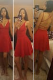 I was apprehensive about ordering this because I am very petite and some Lulus dresses in XS have been sadly baggy on me. Not this one- it fits amazingly! The pictures are without a bra, petals or anything. I would use petals with this dress (I tried it with a bralette, but it spoils the sexy back. This dress does need a little extra support for me- for someone in her teens it might be fine as is). Stretchy, comfortable to put on, instant sexiness. Just long enough to balance out the revealing top/back (I have proportionally very long legs). - Garvi S.