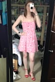 This dress is so cute and flattering. I would recommend going with your normal size. Based on the model info and measurements (and past purchases), I ordered up because I felt the small would be too small. I should have ordered my normal size because this was a tiny bit too big. Other than that, it's so cute. I would definitely recommend! - Lindsey K.